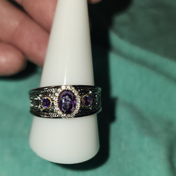Bomb Party Jewelry - The Hestia Ring Amethyst Cubic Zirconia On Gold&Rhodium Plating Size 11 FP $35